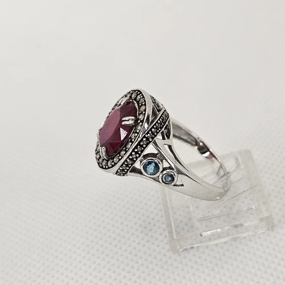 Genuine Rarities Carol Brodie Ruby, Champagne Diamonds & Blue Topaz Sz 7.75 - Picture 10 of 17